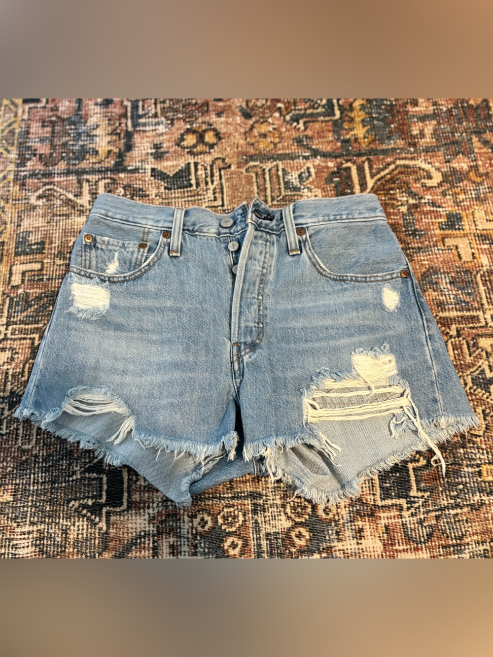 Levi's Light Blue Distressed Denim Cutoff Shorts